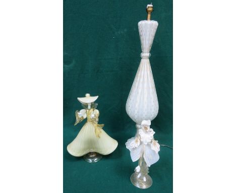 TWO MURANO STYLE GLASS FIGURES PLUS LARGE MURANO STYLE GLASS TABLE LAMP 