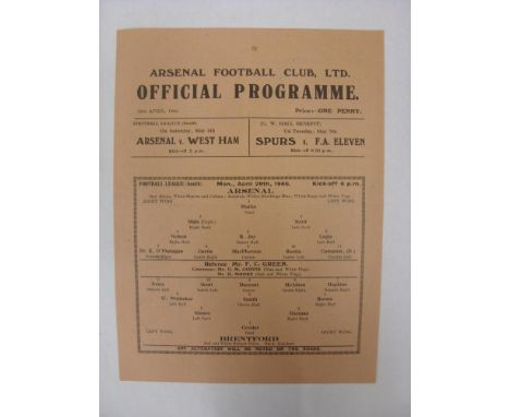 ARSENAL, 1945/1946, versus Brentford, a football programme from the fixture played in The Football League South War Time fixt