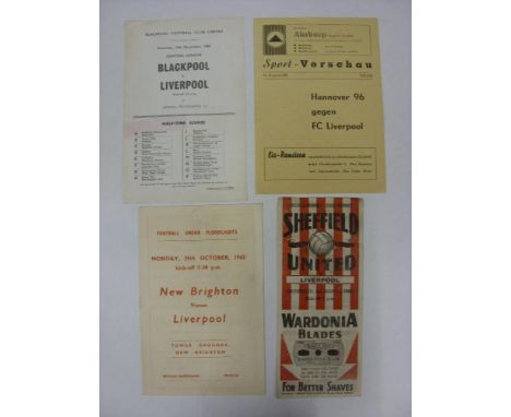 LIVERPOOL, 1946-1967, 4 away football programmes, 09/03/1946 Sheffield United, 29/10/1962 New Brighton [Floodlights], 12/08/1