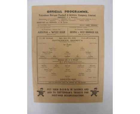 TOTTENHAM HOTSPUR, 1945/1946, versus Brentford, a football programme from the fixture played in The FA Cup, on 05/01/1946 (si