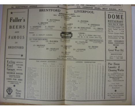 LIVERPOOL, 1938/1939, Brentford versus Liverpool, a football programme from the fixture played on 19/11/1938 .