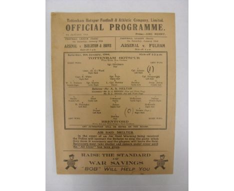 TOTTENHAM HOTSPUR, 1943/1944, versus Brentford, a football programme from the fixture played in The Football League South War