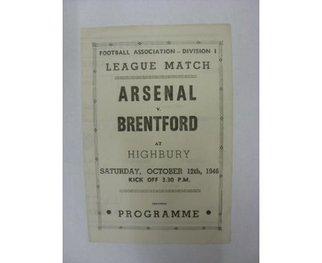 ARSENAL, 1946/1947, versus Brentford, a Pirate football programme [T.Ross, SE1] from the fixture played on 12/10/1946 (folded