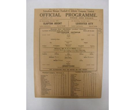 TOTTENHAM HOTSPUR, 1934/1935, versus Brentford, a football programme from the fixture played in the London Challenge Cup, on 