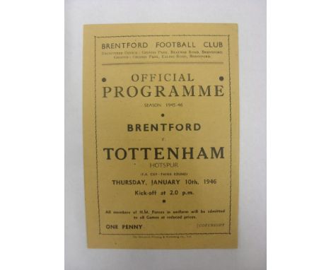 TOTTENHAM HOTSPUR, 1945/1946, Brentford versus Tottenham Hotspur, a football programme from the fixture played in The FA Cup,