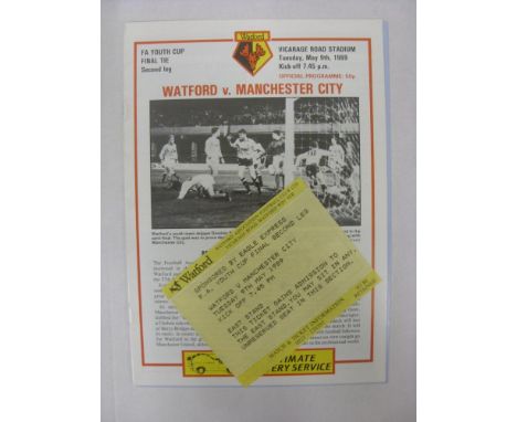 CUP FINALS, 1988/1989, FA Youth Cup, a football programme and ticket from the fixture Watford Youth v Manchester City Youth, 