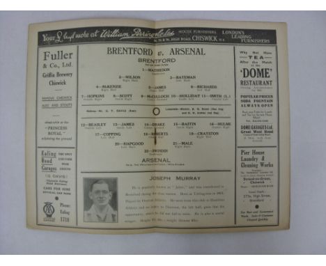 ARSENAL, 1936/1937, Brentford versus Arsenal, a football programme from the fixture played on 03/09/1936 (folded).