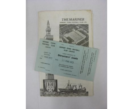 GRIMSBY TOWN, 1971/1972, a football programme and ticket from the fixture versus Colchester United, played on 21/03/1972.