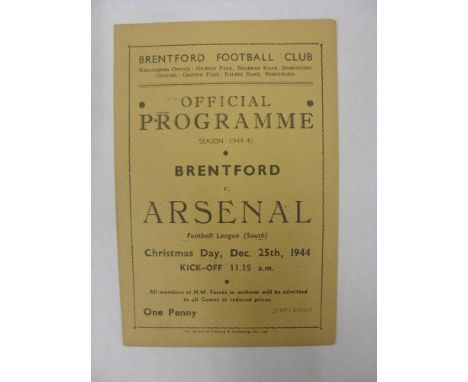 ARSENAL, 1944/1945, Brentford versus Arsenal, a football programme from the fixture played in The Football League South, on 2