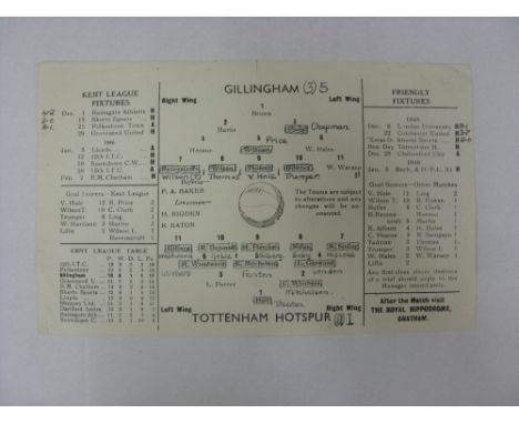 GILLINGHAM, 1945/1946, versus Tottenham Hotspur, a football programme for the friendly game played on 26/12/1945 (single shee