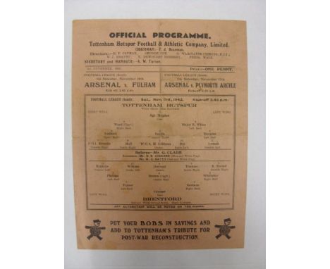 TOTTENHAM HOTSPUR, 1945/1946, versus Brentford, a football programme from the fixture played in The Football League South War