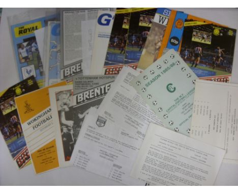 BRENTFORD SPECIALS, 1985/1986, 18 Football programmes from the season, Reserves (3) away's - Dagenham, Gillingham [Cup Final]