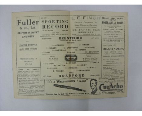 BRADFORD PARK AVENUE, 1948/1949, Brentford versus Bradford Park Avenue, a football programme from the fixture, also covers Br