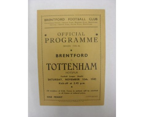 TOTTENHAM HOTSPUR, 1945/1946, Brentford versus Tottenham Hotspur, a football programme from the fixture played in The Footbal