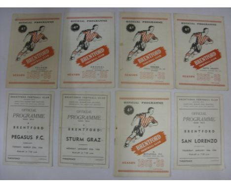 BRENTFORD FRIENDLIES, 1955/1956, 8 football programmes from the season, All Homes, 19/01/1956 San Lorenzo, 30/01/1956 Sturm G