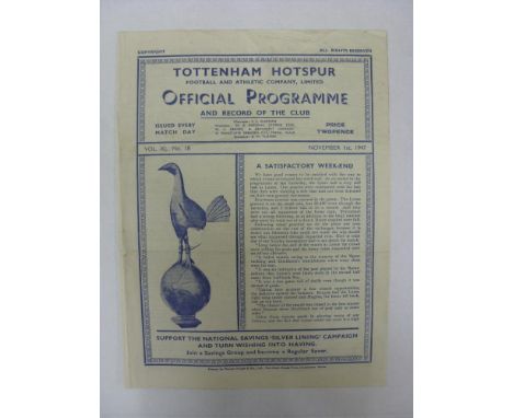 TOTTENHAM HOTSPUR, 1947/1948, versus Brentford, a football programme from the fixture played on 01/11/1947 (creased).