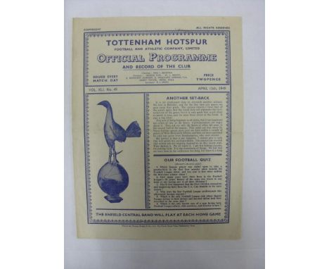 TOTTENHAM HOTSPUR, 1948/1949, versus Brentford, a football programme from the fixture played on 15/04/1949 (folded).