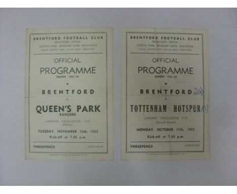 LONDON CHALLENGE CUP, 1955/1956, Brentford home football programmes, 2 home games played in the competition, 17/10/1955 Totte