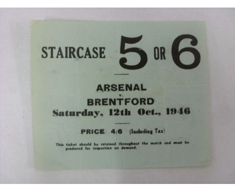 TICKET, 1946/1967, Arsenal versus Brentford, a football game played on 14/10/1946.