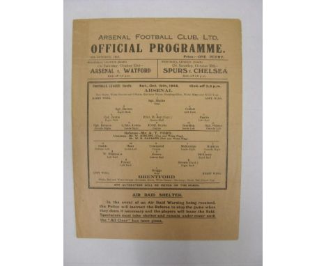 ARSENAL, 1943/1944, versus Brentford, a football programme from the fixture played in The Football League South War Time fixt