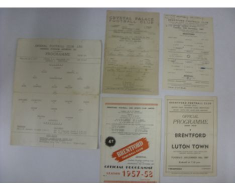 BRENTFORD CUP GAMES, 1957/1958, 5 football programmes from the season, homes unless stated, Southern Floodlight Cup (2) Arsen