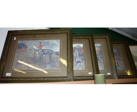 Set of 4 framed hunting prints with decorative wooden frames