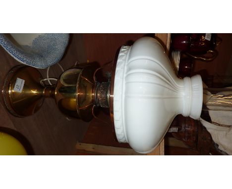 Famos paraffin lamp converted to electric with opaque glass shade