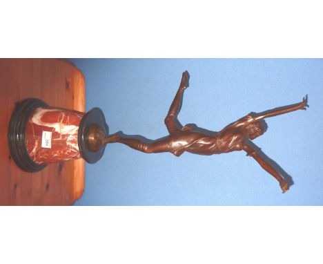 1920's style bronze figure of a dancing girl mounted on raised tapered marble base