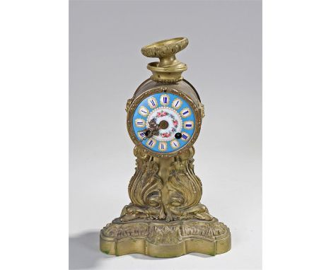French gilt metal mantel clock, with an enamel dial and Roman hours, AF
