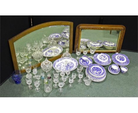 Swinnertons blue & white porcelain, together with a Royal Worcester serving plate and a quantity of glass and mirrors (qty) 