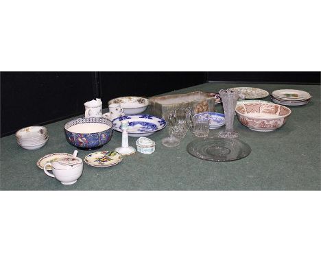 Collection of glass and ceramics, including a Royal Doulton D4031 bowl, Minton plate, and a Wedgwood candlestick (qty)