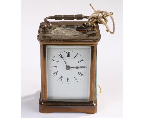 Carriage clock, the five glass case with a white enamel dial and Roman hours, lever platform escapement 