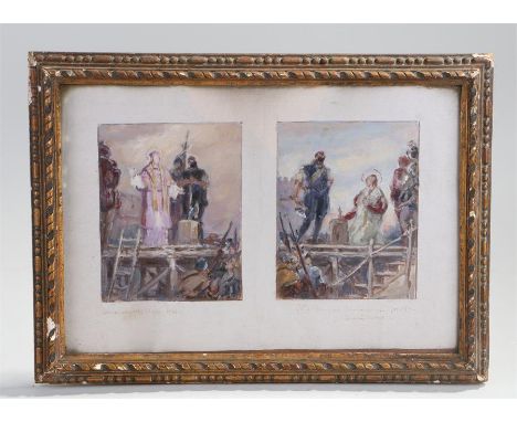 Oil on canvas, the sketch panel oil titled below, religious scenes, housed within a gilt gesso frame, 40cm x 28cm