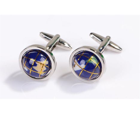 Pair of revolving lapis lazuli and inset stone globe cufflinks