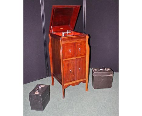 The Nightingale console gramophone player, along with a quantity of records 