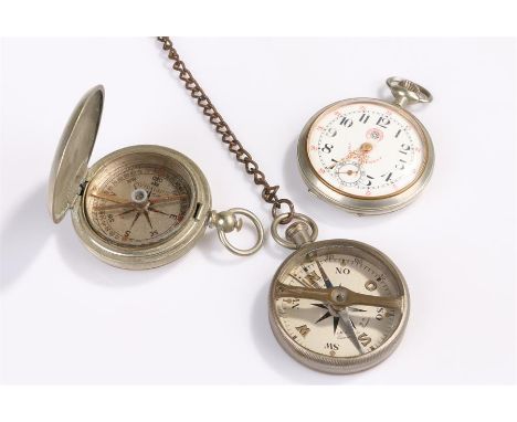 Roskopf open face pocket watch, with a white enamel dial and Arabic hours, together with two compasses, Keuffel & Esser Co an