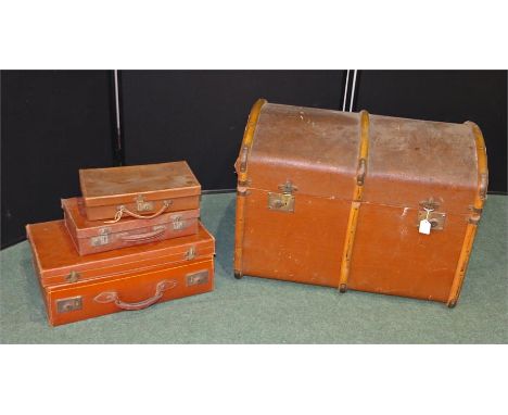 Canvas dome top trunk, together with three cases, (4)