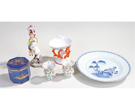 Carlton ware Persian pattern tin, together with a porcelain figure and assorted ceramics (6)