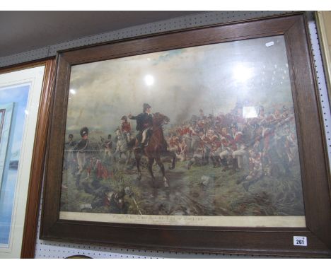 'What Will They Say of This in England', Colour Print, 'Gilb Whitehead &amp; Co New Eltham, 53 x 74.5cm, in oak frame.