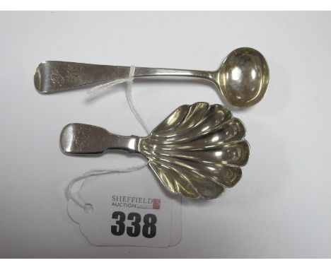 A Provincial Hallmarked Silver Fiddle Pattern Caddy Spoon, Reid &amp; Sons, Newcastle 1863, initialled; A Provincial Hallmark