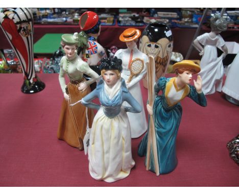 Goebel Figurines - On The Fairway 1894, Center Court 1903, River Outing 1889 and Impatience. (4)