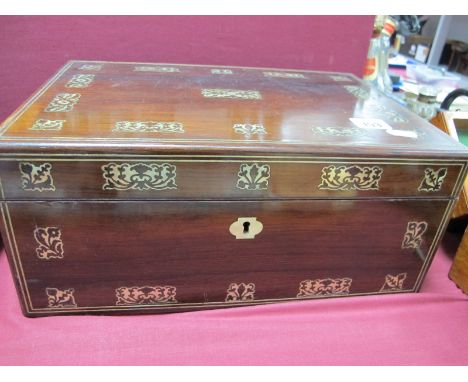 A XIX Century Rosewood Writing Slope, with mother of pearl and metal strip inlay, tooled scriver and sectioned interior, 35.5