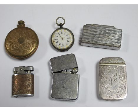 A XIX Century Snuff Box, of rounded rectangular form, initialled "JC", Colibri, Hadson and other lighters and a ladies fob wa