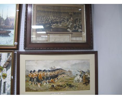 After Robert Gibb, 'The Thin Red Line', Colour Print, 32 x 66cm, another Members of Parliament 1893 with a list of members to