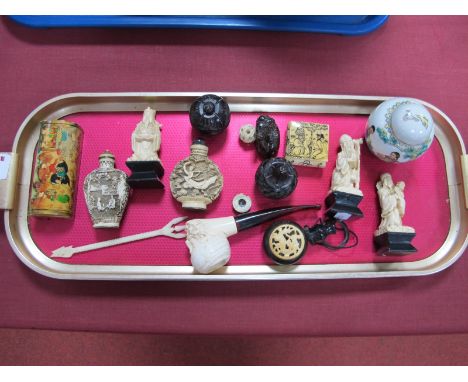 Chinese Mini Ginger Jar, pipe featuring Turks head to bowl, Netsuke, scent bottles, etc.