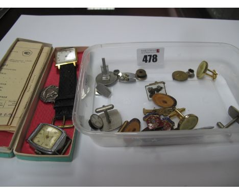 Hallmarked Silver Medallion Pendant, gent's wristwatch, cufflinks, tie slide, wristwatch head (no strap) etc.