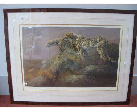 D.V Heerde, Savannah Patrol - Cheetahs, limited edition colour print of 350, signed 50.5 x 79.5cm.