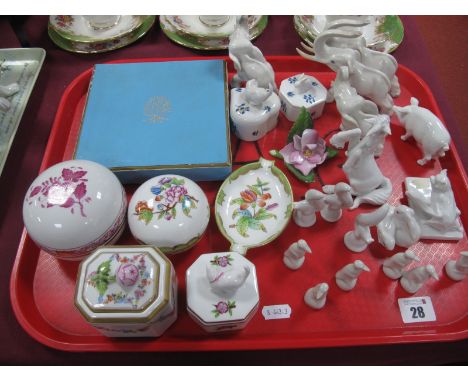 Herend-Hungary White Animal Figures, including elephants, unicorn, rabbit, bat, squirrel, also various trinket boxes by the s