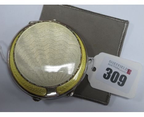 A Hallmarked Silver and Yellow Enamel Powder Compact, JG Ltd, Birmingham 1946.
