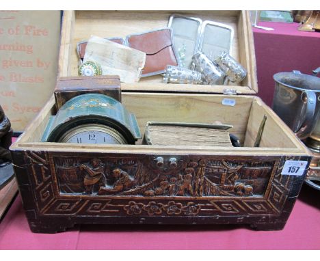 Three Tots Stamped "Sterling Mex 925", a miniature enamel trinket box, and Oswin &amp; Co Ltd mantel clock (damages), a copy 